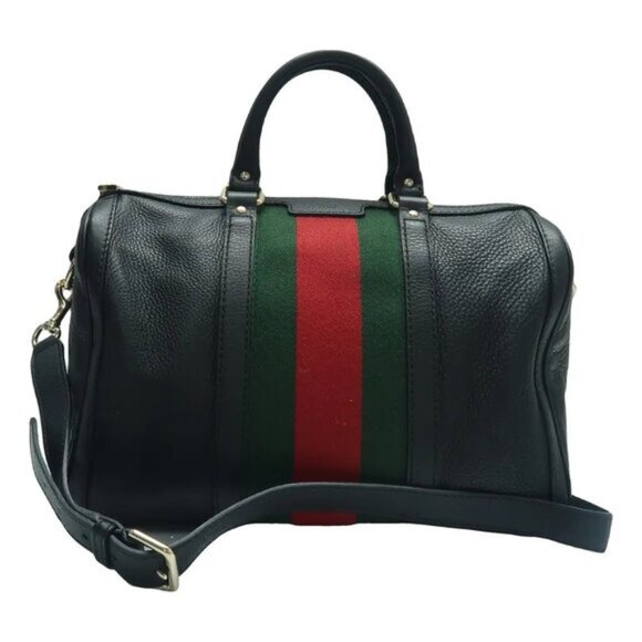 GUCCI Boston Black Leather Satchel 685-060525 - Picture 1 of 15